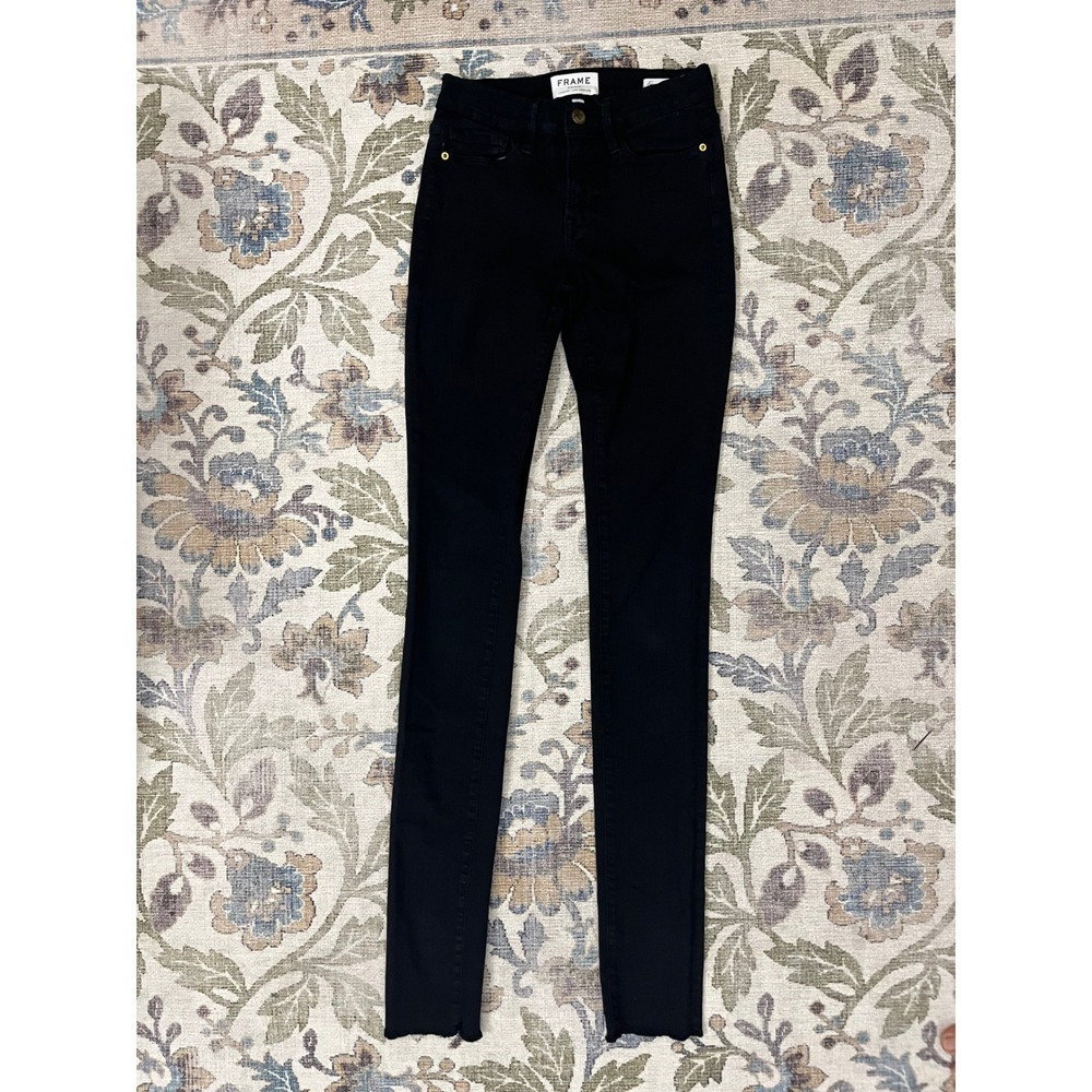 Frame Forever Karlie Skinny Jeans Womens 24 Black Excellent Raw Hem Tall